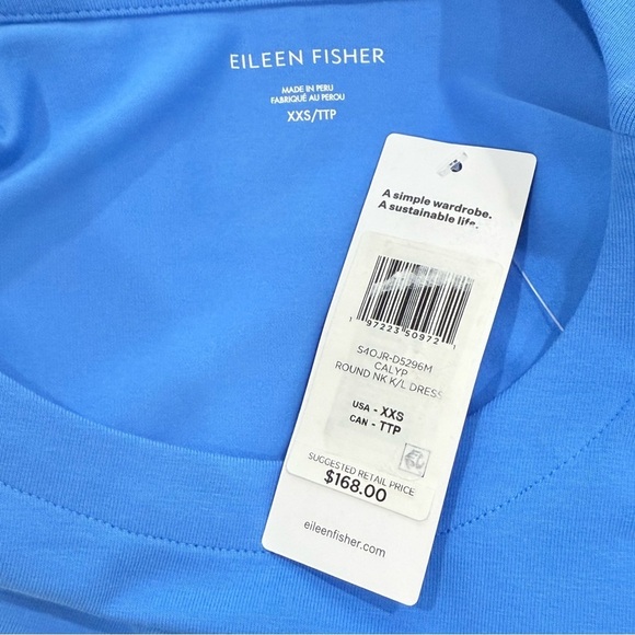 Eileen Fisher XXS Pima Cotton Stretch Jersey Round Neck Dress Calypso Blue NWT - Picture 11 of 13